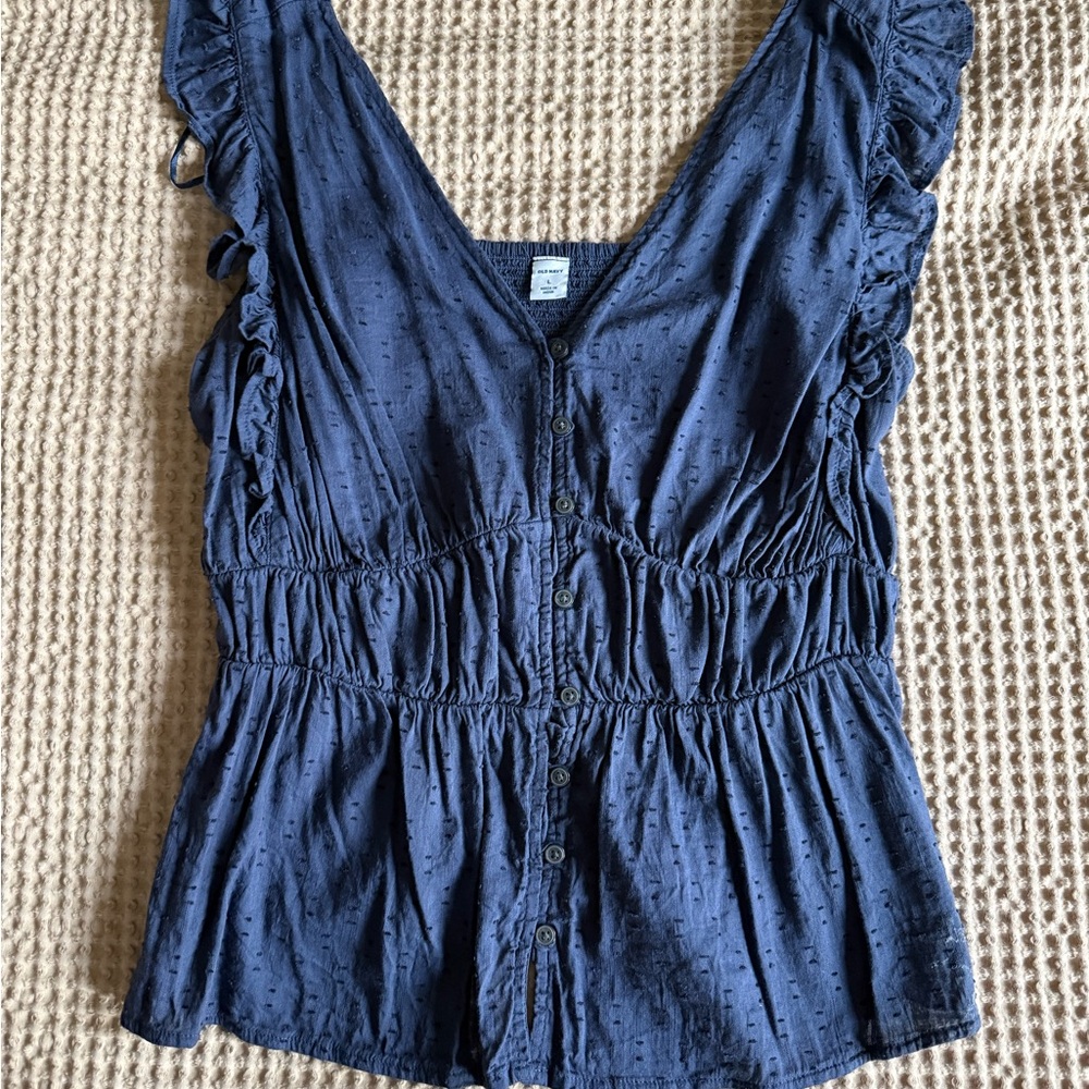 Old Navy Deep Blue Ruffle Blouse
